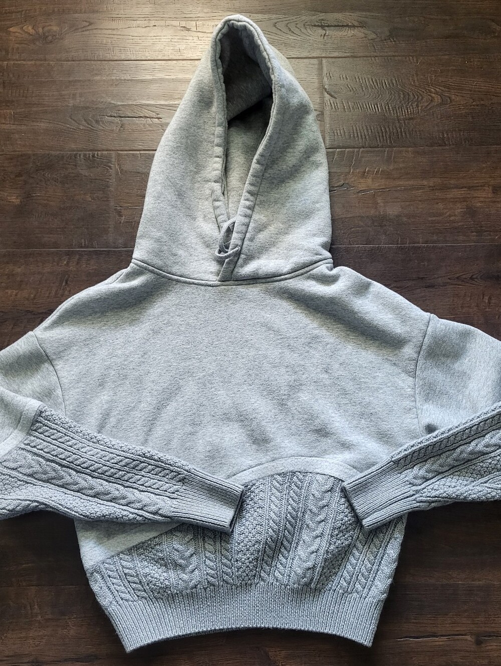 TWENTY Montréal Women's Cable Knit Hybrid Fleece Hoodie Sweater Gray Small